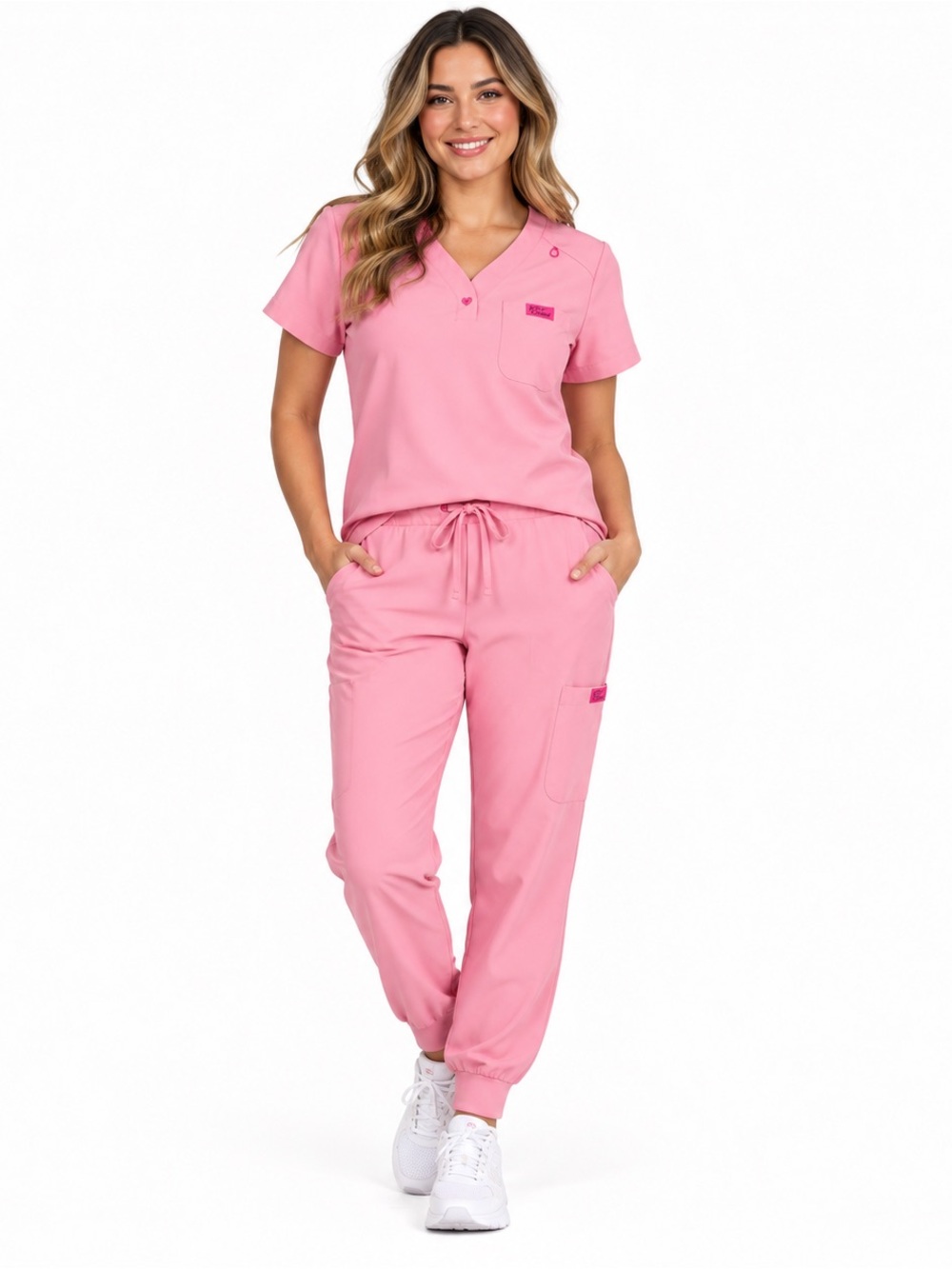 Betsey Johnson Pink Scrub Set V-Neck Top & Jogger Pants XS